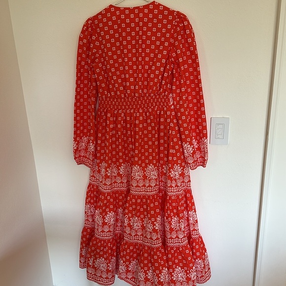 Boden Violet Cotton Midi Dress Firecracker Red, Palm Flora 4 - Picture 11 of 12